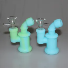 Glow in silicone scuro Blunt Bong Bubble narghilè Mini bong da viaggio Fumatori Bubbler Tubi piccoli Bong in vetro per pipa a mano