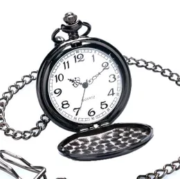 Smooth Black / Silver Case Quartz Pocket Watch Full Hunter Presentförpackning Kvinnor Män Fob Klocka Partihandel Relogio de Bolso