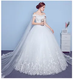 Off the Shoulder Ball Gowns Lace Corset Wedding Dresses Empire Midja pärlor WATTEAU Train Lace-Up Back Bridal Wedding Dress331m