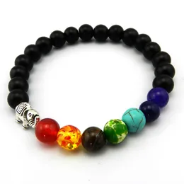 8mm Matt Natursten Beads 7 Chakra Healing Balance Elephant Bracelete Feminino Yoga Reiki Bön Bead Armband för män Kvinnor