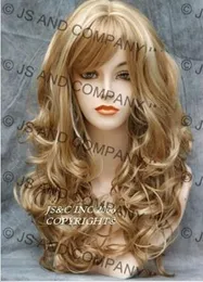 Golden PALE BLONDE WIG Bouncy Long Wavy Curly with full bangs JSCA 24-613