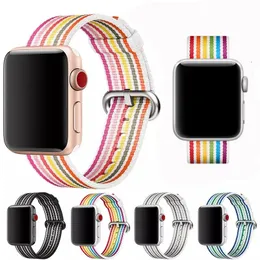 Apple Watch 42mm 38mmストラップIWATCHシリーズ4 3 2 1 44mm/40mmリストブレスレットファブリックベルトコレア用レインボー織りナイロンバンド