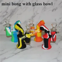 hookahs Silicone Bong Water Pipes bubbler bongs Camouflage Pure Color Silicon Oil Rigs Detachable Glass Bowl nectar