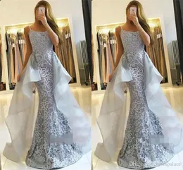 Argento 2019 New Fashion Sirena Abiti da sera da ballo Spaghetti Cinghie Applique in pizzo Lunghezza pavimento Abito formale Abiti da ballo Robes de bal