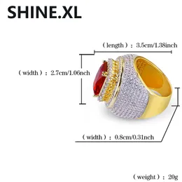 Hip-Hop Classic Gold Color Plated Cubic Zircon Big Red Stone Ring Personlighet Fashion Glamour smycken Lover Gift347L