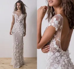 Dalia Mermaid Dimitrius Wedding Dresses Modest Backless D Floral Lace Beaded Trumpet Beach Garden Civil Bridal Gown
