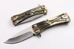 High-end Limited Edition %100 D2 çelik bıçak Flipper katlama bıçağı Saten kaplamalı bıçak ve İki Tonlu Bronz Titanyum kol Çerçeve Kilidi