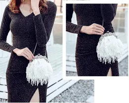 2019 Vintage Fringe Bags Mini Pearls Hand Bag Bridal Handbags Evening Party Handmade Beading Sparkly Clutch High Quality Purse253l