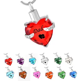 DAD Glass Cremation Jewelry Heart Birthstone Pendant Urn Necklace Ashes Holder Keepsake