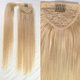 Partihandel Pris Blont Pony Tail Clip In Jordgubb Blondin Straight Virgin Brasilian Hair Drawstring Ponytails Hårförlängningar 120g