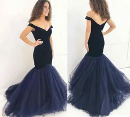 2018 azul marinho de veludo vestidos de baile de sereia charmoso formal vestidos de noite fora do ombro tule vestidos de festa especial ocasião desgaste