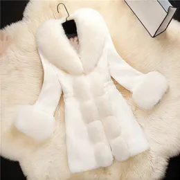 2018 Mode Kvinnor Faux Fur Tjock varm kappa Vinter Elegant Lång Outwear Kvinna Långärmad Chic Solid Overroat