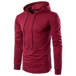 Ny 2018 Vår Höst Mäns Långärmad Hoodie T Shirt Solid Slim Casual Andningsbar Zipper på Side T-shirt