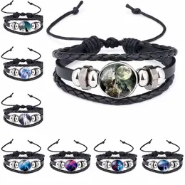 Moon Wolf Howling Glass Cabochon Bracciale regolabile in pelle multistrato avvolgente braccialetti bracciale donna gioielli moda bambini volontà e sabbia