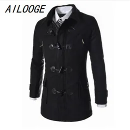 Ailooge Inverno Alta Qualidade Masculina Butt Button Casacos Casuais Casual Casaco de Lã Casaco Homens Windbreaker Jacket PeaCaat