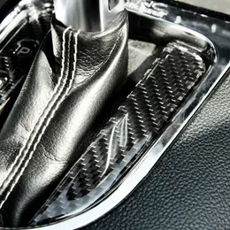 Console central de fibra de carbono painel de mudança de engrenagem guarnição decoração interior 2 peças para ford mustang 2015-2017 estilo do carro 201e
