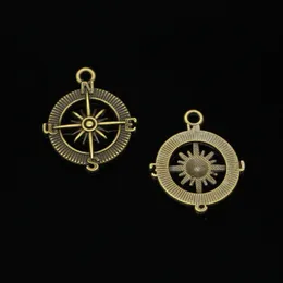 64PCS Stopy cynkowe Uroki zabytkowe brązowe Compased Compass Uroki do biżuterii robienie ręcznie robionych wisiorków 24 mm 24 mm