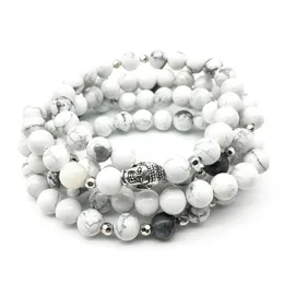 Sn1250 mode till salu Kvinnor Armband Naturvita Howlite Armband 108 Mala Balance Yoga Smycken Trendiga Buddha Armband