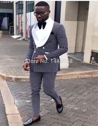 2018 Custom Made Fashion Elegant Groom Tuxedos Costme Homme Terno Blazer Shawl Lapel Double Breasted Men Wedding Suits (Jacket+Pants+Bow)