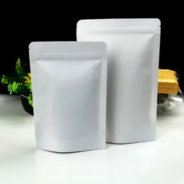 Biały 50 sztuk / partia 10 * 15 cm Stand Up Papier Kraft Doypack Heat Seal Poli Poly Zipper Pack Bag Resealable Party Zawór Torba