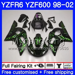 Karosserie für Yamaha YZF R6 98 YZF600 YZFR6 98 99 00 01 02 230HM.23 YZF 600 YZF-R600 YZF-R6 Grüne Flammen heiß 1998 1999 2000 2001 2002 Verkleidungen