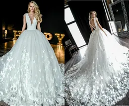 2019 Country Wedding Dresses A Line V Neck 3D Floral Appliques Cap Sleeve Sweep Train Beach Boho Bridal Gowns Plus Size Wedding Dress