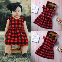 Puseky Neworn幼児ガールズドレス服夏のフリルスリーブ赤い格子縞の王女のカジュアルな衣装の赤ちゃんキッズサンドレス服