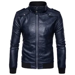 Casual Stand Collar Mens PU Leather Jacket 2017 Fashion Pocket Zipper Motorcycle Leather Jacket Men Slim Fit Jaqueta Masculino
