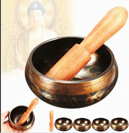 15cm Tibetan Buddhist Brass Chakra Singing Bowl Yoga Meditation Healing Wood Hammer For Home Garden Room Decoration