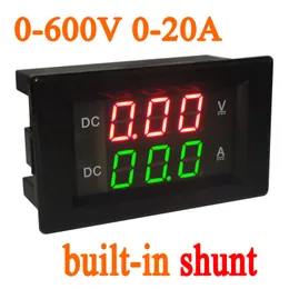 Freeshipping Dual Display DC 0-600V 0-20A Shunt Spänning Strömmätare Digital LED Voltmeter Ammeter 12V 24V bilbatteri
