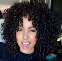 女性のためのファッション美しいAfro Kinky Curly Wigブラジルの髪シミュレーション人間の髪の毛巻き在株が付いている