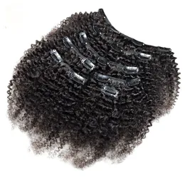 Kinky Curly Clip in Human Hair Extensions 7 sztuk Zestaw Nautral Color Clip-in Full Head 7 szt. Remy Hair 4B 4C 3B 3C