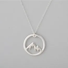 5PCS Simple Nature Snowy Mountain Necklace Circle Round Mountain Top Range Necklace Landscape Lover Camping Outdoor Necklaces for Women