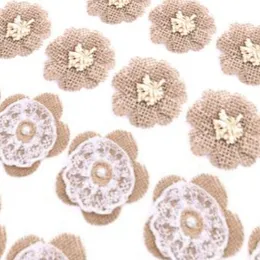 Kliknij obraz, aby otworzyć rozszerzony widok Handmade Burlap Koronki Kwiat Burlap Rose z perłą na DIY Craft Dokonywanie i domowe dekoracje weselne