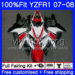 Injektionskropp för Yamaha YZF R 1 YZF 1000 YZFR1 07 08 Vit Cowling Hot 227HM.7 YZF R1 07 08 YZF1000 YZF-1000 YZF-R1 2007 2008 Fairing Kit