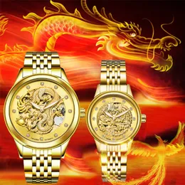 Gorący Sprzedam Marka Para Zegarek Mężczyźni Kobiety Automatyczne zegarki mechaniczne pozłacane zegar Relogio Masculino Lover Prezent