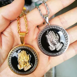 Newest HipHop Style Buddha hands With CZ Round Oil Plated Pendants Necklace Twisted Chains For Men Hip Hop Accessories Gifts Wholesale