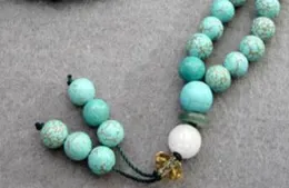 Collana Mala Perline Preghiera Turchese Howlite Bianca Buddista Tibet - Foto 3