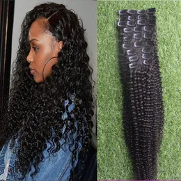 9 sztuk / zestaw 4B 4C Afro Kinky Curly Clip in Human Włosy Rozszerzenia Naturalne Czarne Czarne Głowy Brazylijski Remy Hair Clip Ins 100g