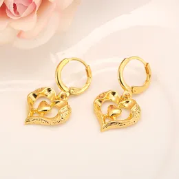 14 k Fine Gold Filled heart linked to heart Earrings Women/Girl,Love Trendy Jewelry for African/Arab/Middle Eastern