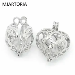 MJARTORIA 3PCs Bola Copper Charm Pendants Hollow Heart Bead Cages Locket Silver Fit Music Ball DIY Jewelry Gift For Pregnant