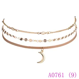 3 pcs Camurça De Couro Do Vintage Fino Cadeia Mulheres Handmade Liga Crescent Moon NecklacesPendants para mulheres jóias A0761