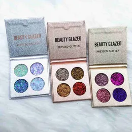 Beauty Glazed Glitter Lidschatten Marke Palette Hohe Pigmente Langlebig Wasserdicht 4 Farbe Glänzend Schimmer Lidschatten Make-Up