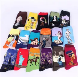 Novelty Famous Oil Painting Art Socks Women Men Street Graffiti Van Gogh Mona Lisa Long Sock summer Autumn Cotton socks hiphop socks