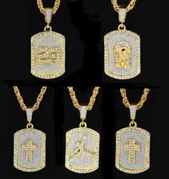 Gold Color Bling Bling One Hundred Dog Tag Jesus Pendant Necklace Iced Out 70cm Long Necklaces Fashion Hip Hop Jewelry