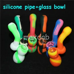 Silicone Sherlock DAB Rig Water Bong Pipes 5 "Inch Portable Silicon Rökning Rör Unbreakabale Bubbler Hookahs med glas diffus downsteam
