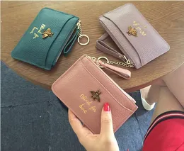 2019 Women's wallet Rectangle Genuine leather Women's billfold Zero purse Small. Wallets. Card bag honeybee Short Credit Card Zipper Q22457