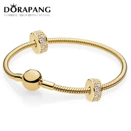 DORAPANG 100% Sterling Silver Brand New 1:1 Plated 18K GOLD Color Fashion Dazzling Gold Classic Noble Bracelet Set as GIFT