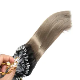 Ombre brazylijskie doczepy z ludzkich włosów T1B/srebrno-szary 100g proste srebrno-szare doczepy do włosów micro 100 s/lot Micro Loop doczepy do włosów