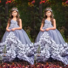 2020 economici abiti da spettacolo per ragazze principessa scollo a V senza maniche in pizzo 3D appliques fiori a strati tulle bambini ragazze di fiore vestono abiti di compleanno